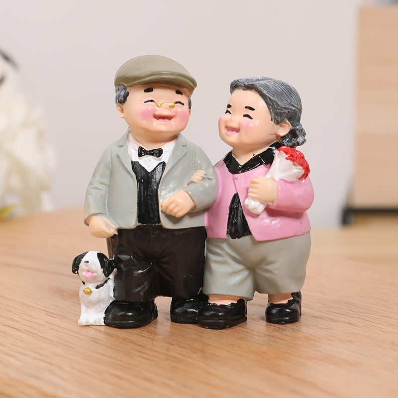 1pc Estatua de Resina Encantadora - Pareja Mayor Caminando con Perro y Flores, Tema Romántico de Amor para Decoración Interior/Exterior, Regalo Perfecto para San Valentín, Aniversario, Navidad, Día de la Madre, Día del Padre, Día de los Abuelos