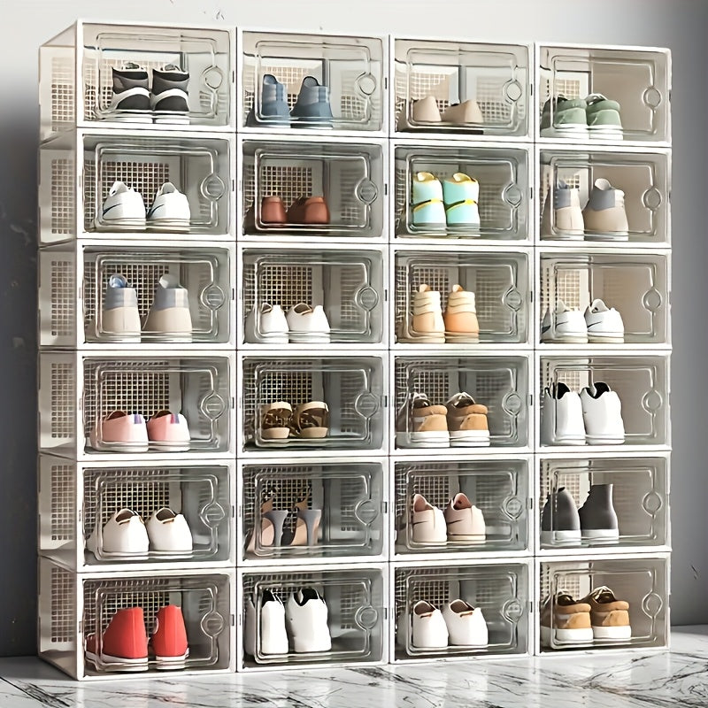 12 piezas de Cajas de Almacenamiento Plásticas Estilo Clásico con Tapa, Organizadores Apilables, Armario para Zapatos Transparente, Adecuado para el Hogar, Vitrina de Armario, Contenedores de Organización Doméstica y Cajas para Botas y Zapatos, Verano, T