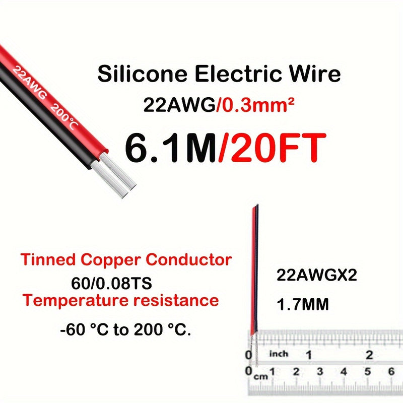 Cable de Altavoces de Silicona Premium 22AWG - Conexión de Audio de Bajo Voltaje de Alta Calidad para Sistemas de Auto o Cine en Casa - Conector Macho a Macho con Aislamiento Duradero y Diseño Flexible para Fácil Instalación