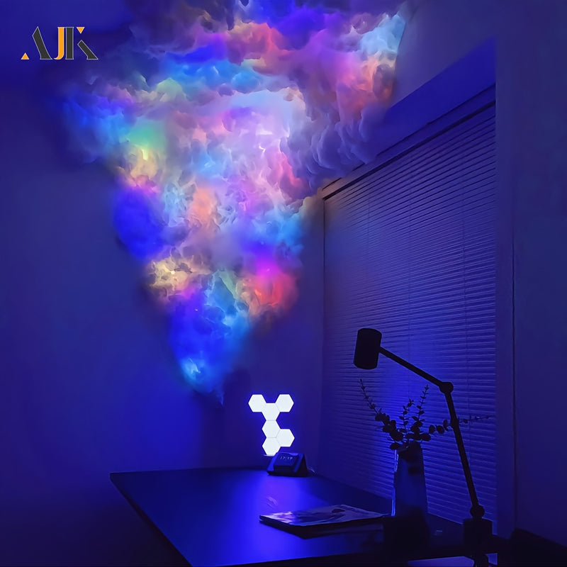 AJK 32FT Nube de luz en la nube, luz LED de nube de trueno 3D, luz de nube de colores de atmósfera nocturna, luz de nube creativa DIY para sala de juegos, garaje, club, luz de fiesta dj, hoteles, cafeterías
