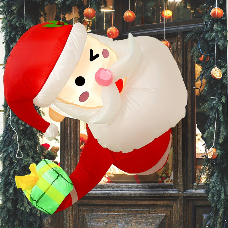 Decoración Inflable de Santa Claus Juguetón para Ventana - Adorno Navideño para Jardín Exterior, Enchufe de 110V, Nylon, Decoraciones Navideñas Inflables