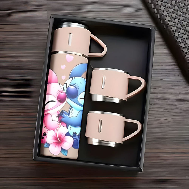 Juego de 1 termo de acero inoxidable Disney Stitch de 17 oz, taza térmica a prueba de fugas con 3 tazas para bebidas frías y calientes, suministros para viajes de negocios y escuela LHB03211
