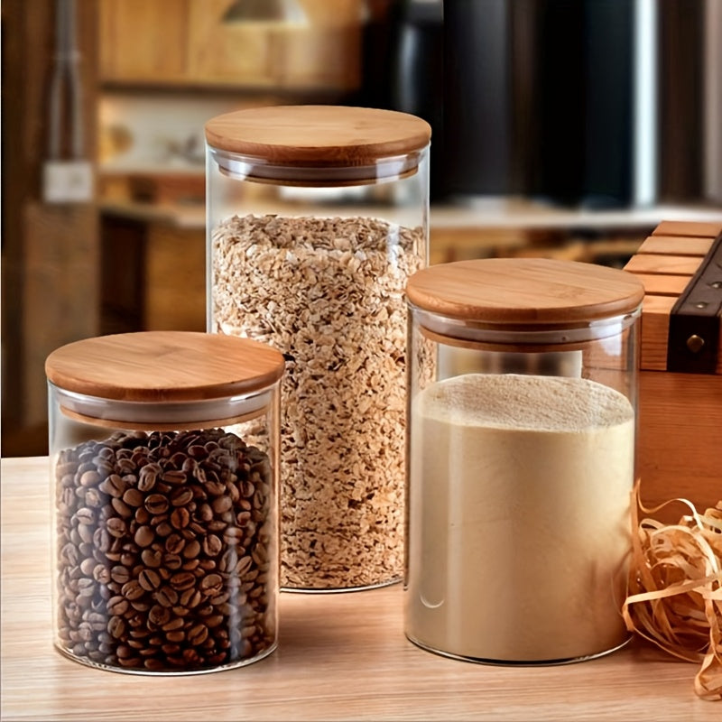 6 piezas de frascos de almacenamiento de vidrio de borosilicato resistente al calor, contenedores redondos transparentes para aperitivos de cocina, frascos sellados para granos, con tapas para almacenamiento de dulces y frijoles de café.