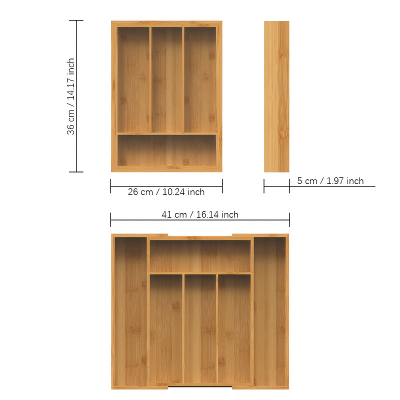Caixa de almacenamiento extensible para cubiertos de bambú, cajón organizador con divisiones ranuradas, bandeja para utensilios de cocina y hogar, ideal para cocinas, dormitorios y salones