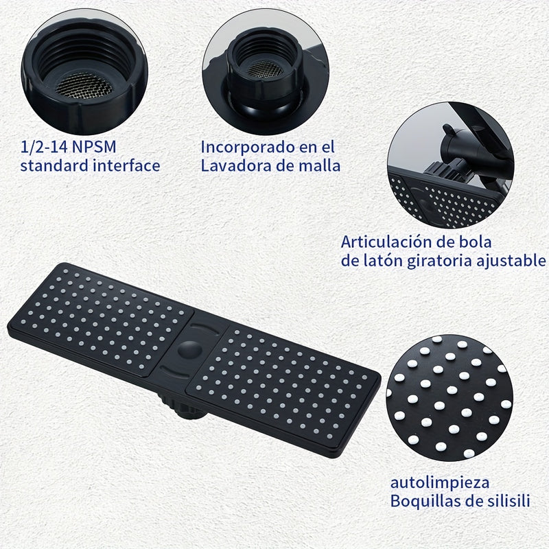 1pc Ducha Rectangular de Alta Presión - Montaje en Pared, Configuración Lluvia, Plástico ABS Pulido, Sin Necesidad de Electricidad, Accesorio Moderno para una Experiencia Mejorada al Duchar, Diseño Contemporáneo y Elegante, Construcción Robusta, Fácil In