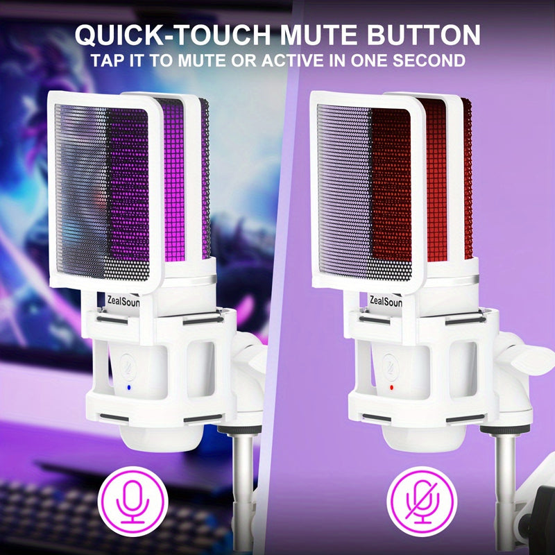 Kit de micrófono de juego USB profesional ZealSound, micrófono de condensador para podcast con brazo articulado y luz RGB, micrófonos Plug&Play para transmisión, PC, computadora Eid Al-Adha Mubarak