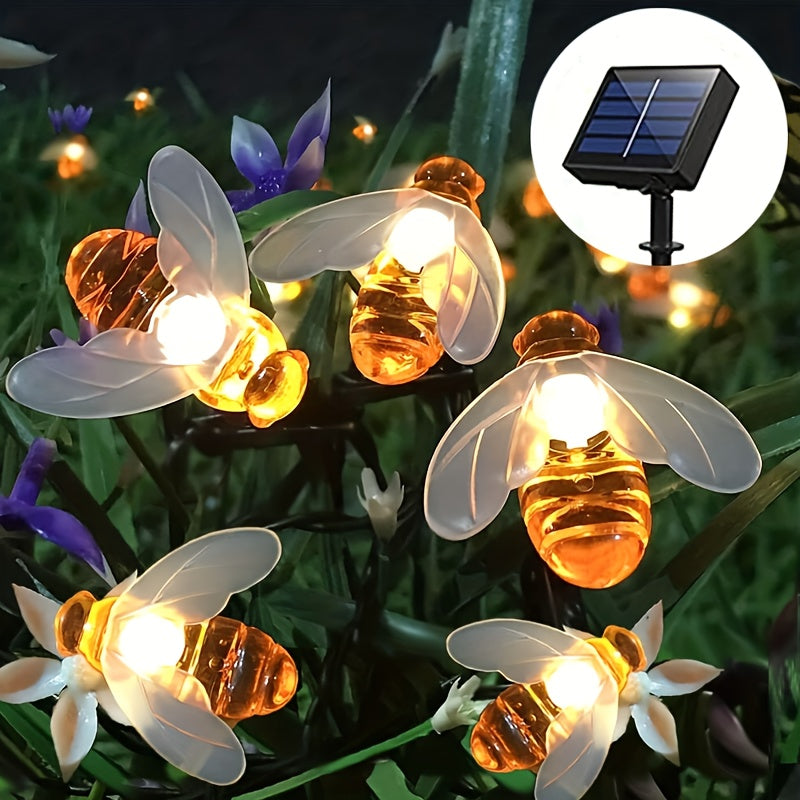 Luces solares de abejas de 5m, 20 LED con luz cálida para decoración de jardín y patio, fácil instalación con base removible, ideal para Navidad y todo el año, decoración festiva para exteriores | Diseño divertido de abejas | Luces solares, decoración so