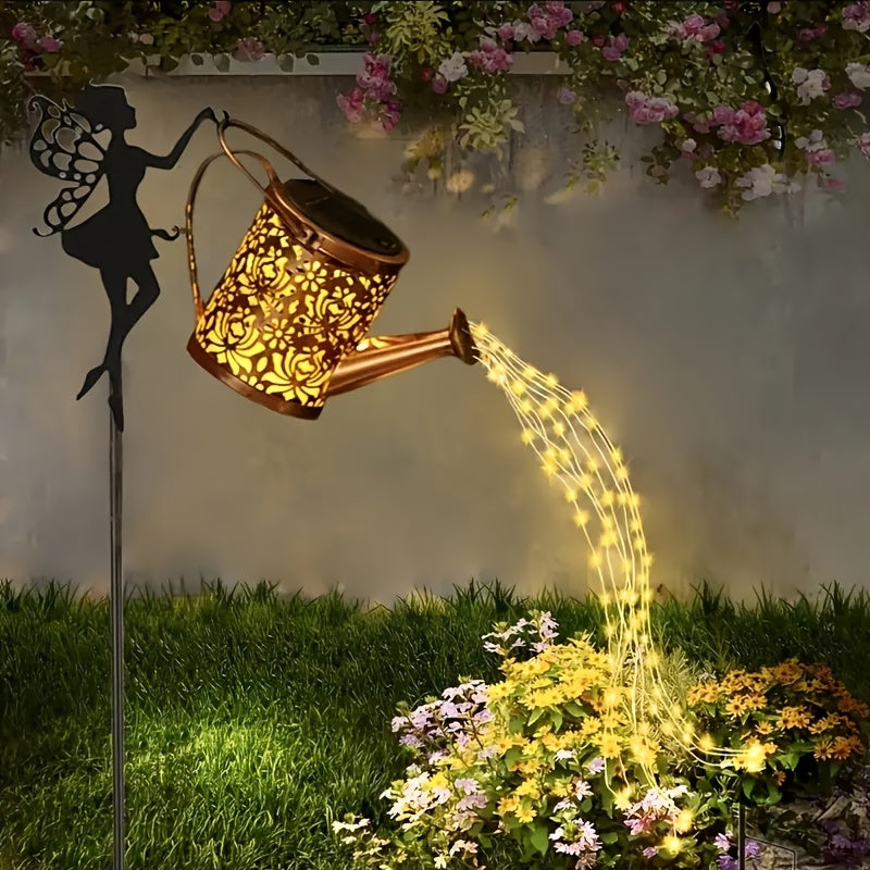 1 regadera solar con luces LED para jardín, tira de luces decorativa de metal para exteriores, ideal para césped, patio y decoración de festivales. Un regalo perfecto para mamá, vecinos y amigos