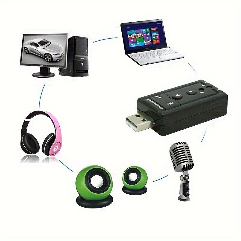 Tarjeta de sonido USB virtual 7.1 canales, adaptador de audio externo USB 2.0 para micrófono, parlantes y auriculares con conector estéreo de 3.5mm