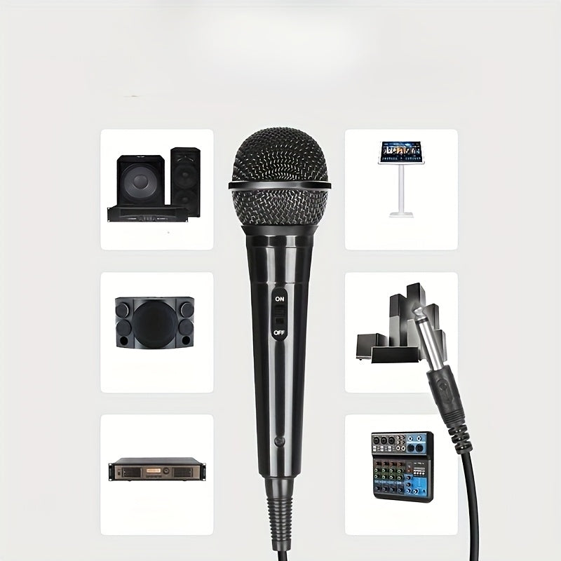 Micrófono Profesional Portátil, Negro, Cableado, Bobina Móvil, Multifunción, con Conector Jack de 6,35 mm, para Cantar, Karaoke, Conferencia de Video, Transmisión, Voz, Percusión, Viento, Cuerdas y Instrumentos de Cuerda Pulsada