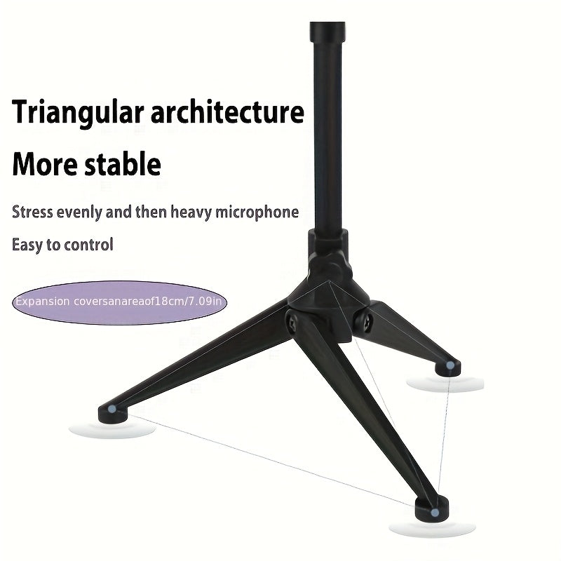 Soporte de micrófono de escritorio plegable y portátil con trípode, soporte para micrófono de escritorio, base triangular sólida, altura retráctil del soporte triangular, gran compatibilidad, adecuado para grabaciones, podcasts, transmisiones en vivo, co