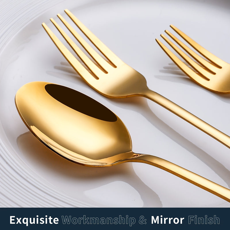 Juego de 32 cucharas elegantes de acero inoxidable dorado, 6,7" - Adecuado para lavavajillas, acabado espejo, cubertería plana para el hogar, cocina, restaurante - Ideal para postres y sopas