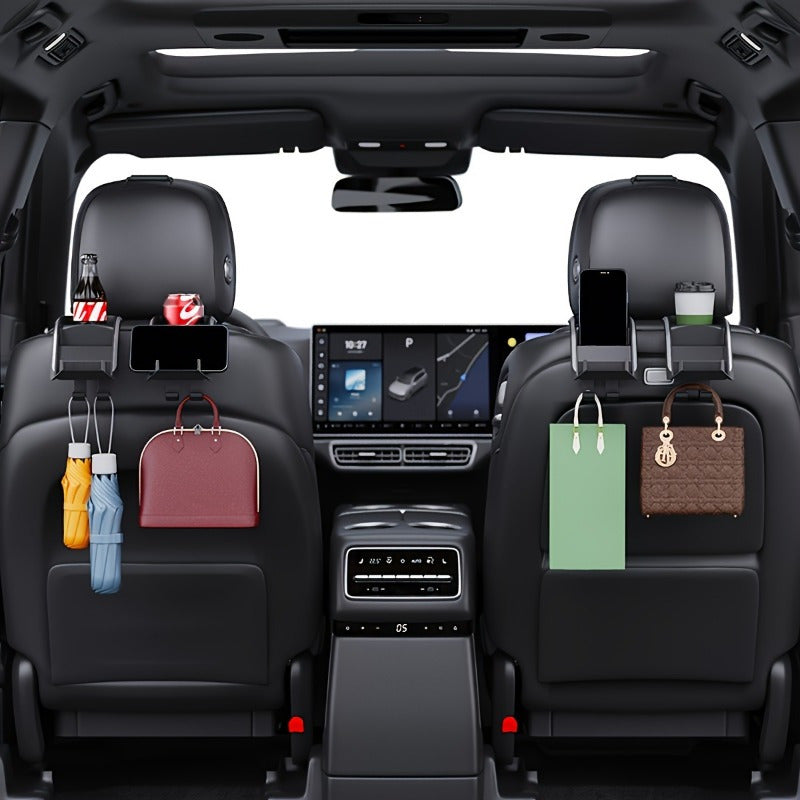 Caixa de almacenamiento trasera para asiento del coche con portavasos - caja de almacenamiento con ganchos multifuncionales, colección completa para bebidas/deslizadores/paños adecuada para la mayoría de modelos de automóviles