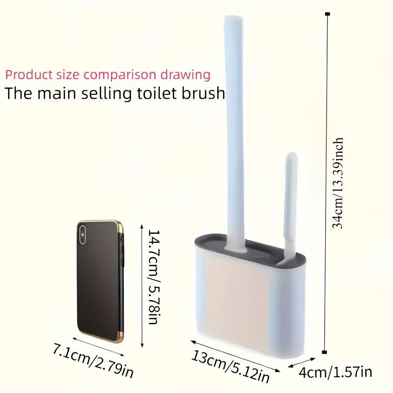 Cepillo de baño de silicona montado en la pared y juego de cepillo de mango largo ergonómico - Diseño antiadherente, fácil de limpiar para un baño higiénico, Kit de limpieza de baño | Decoración de baño elegante | Diseño ergonómico