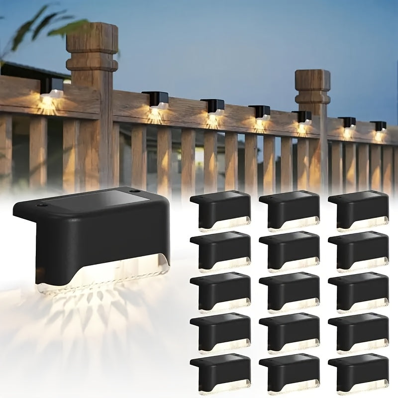 16 luces solares para escalones, iluminación exterior para jardín con control de luz, luces solares para barandales, escalones de porche, decoración para caminos de bodas
