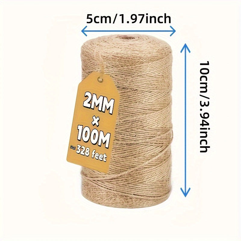 1 Paquete de Cuerda de Yute Natural - 328 Pies, 2mm en Tonos Terrosos Resistentes, Adecuado para Jardinería, Empaquetado de Manualidades y Decoraciones Festivas - Fibra Duradera de Alta Calidad, Ideal para Entrenamiento de Plantas, Tejido y Proyectos DIY