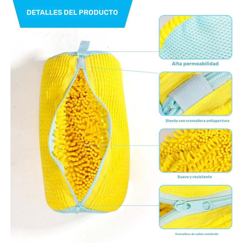 Bolsa lavadora de zapatos amarilla para lavadora y secadora - Bolsa de lavandería de poliéster resistente con cierre de cremallera, forro de felpa suave y acolchado mullido para proteger tenis, zapatos casuales y calzado deportivo