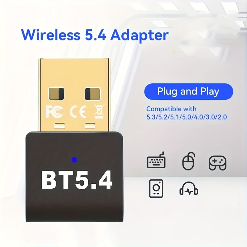 Adaptador inalámbrico USB BT5.4 - Sonido de alta definición, baja latencia, resistente a interferencias, compatible con Windows 11/10/8.1/7, compatible con audífonos, bocinas, teclado, mouse, impresora - No necesita batería, conexión múltiple, adaptador