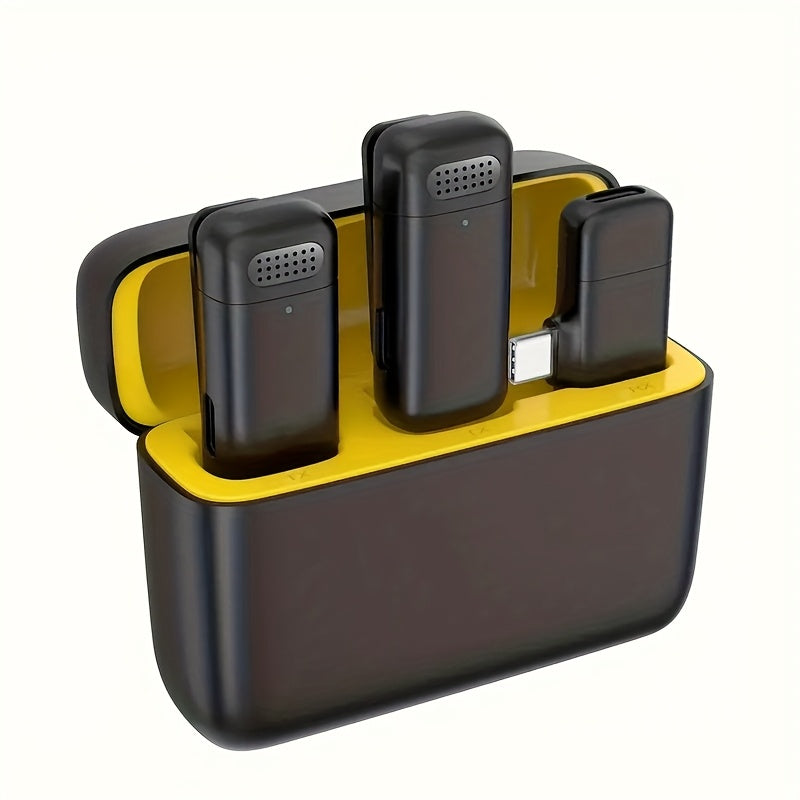 Pack de 2 Micrófonos Inalámbricos con Clip para Cuello y Base de Carga con Pantalla Digital, Compatible con iPhone y Otros Dispositivos Android
