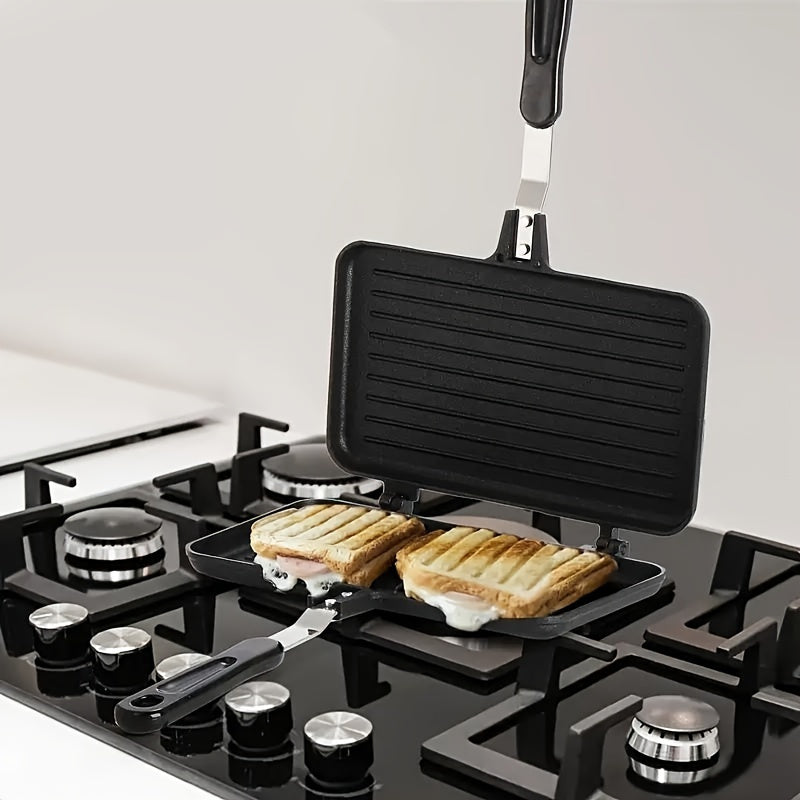 Esta Nueva Sartén de Aleación de Aluminio Multifuncional de Doble Cara con Mango es Antiadherente y Perfecta para Hacer Sandwiches, Bistecs, Tostadas y Huevos, Adecuada para Reuniones en Interiores y al Aire Libre.
