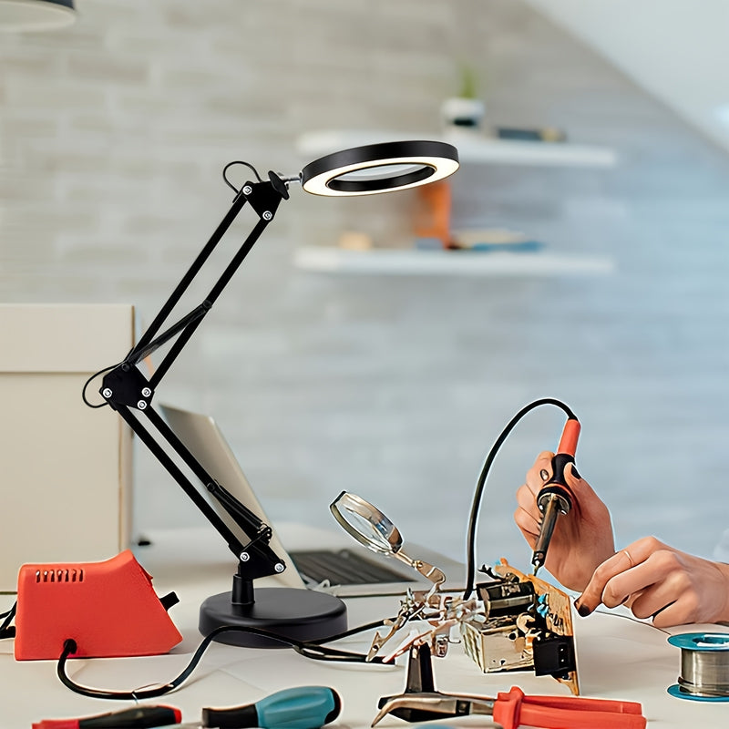 1pc Lupa LED de 10x, Diámetro de 9cm con Brillo Ajustable y Modos de Luz, Incluye Soporte y Base, Ideal para Lectura, Manualidades, Reparaciones, etc