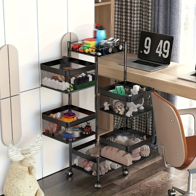 Organizador de Cocina Giratorio de 5 Niveles Sin Montaje - Carro de Almacenamiento Metálico Resistente con Estantes Abiertos de Malla para Frutas, Verduras y Ollas - , Organizadores y Almacenamiento de Cocina