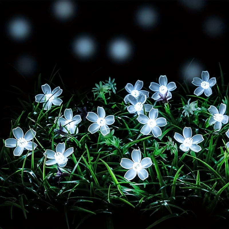 Luces de cuerda de flores de cerezo alimentadas por energía solar, 8 modos, 5m/6.5m, 20/30 LED, plástico, tema floral, control de botón de pulsar, función de parpadeo, carga solar, batería de níquel, para jardín, boda, decoración de festival