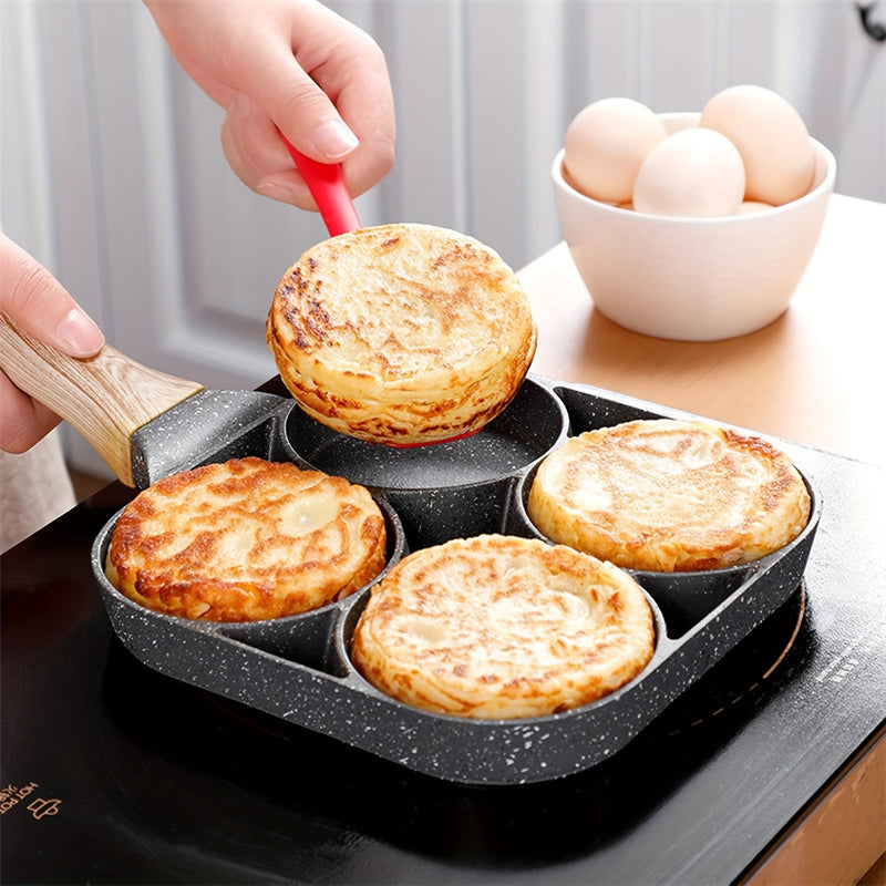 Sartén antiadherente de 4 orificios con recubrimiento de piedra Maifan - Mango de aluminio, ideal para huevos, panqueques y más - Solo lavado a mano, compatible con inducción, utensilios de cocina | Utensilios de cocina modernos | Cocina duradera