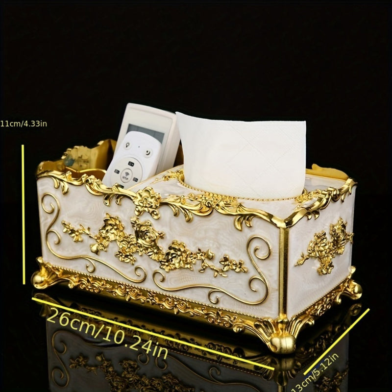 Caja de pañuelos elegante de estilo europeo, soporte rectangular multifuncional de plástico para el hogar, sala de estar creativa personalizada, mesa de café, almacenamiento de control remoto, ideal para decoración del hogar y regalos de vacaciones.