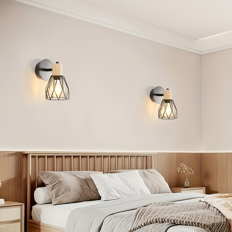 2 Piezas de Apliques Industriales - Lámpara de Pared con Cabeza Ajustable y Jaula Metálica Negra, Iluminación Semi-Encastrada Moderna para Sala, Dormitorio o Cocina, Escaleras - Compatible con Alexa, Base E26 (Bombillas No Incluidas), Luces Laterales Con