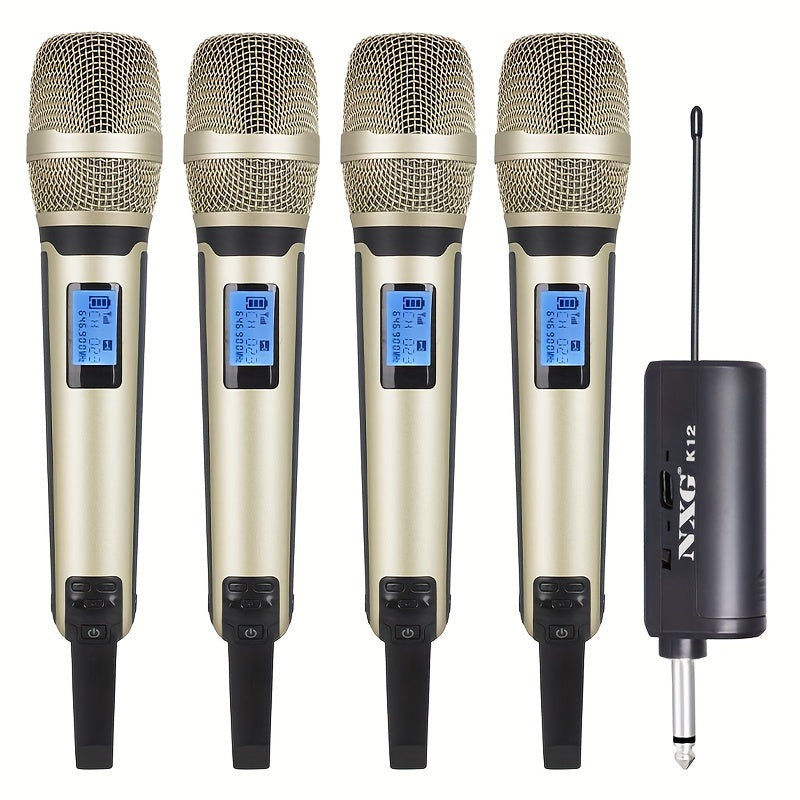 NUOXIANGE micrófono sin varillas de mano cuatro con conexión Plug and Play ideal para actuaciones de canto en KTV y computadora, con receptor recargable compatible con 1/8 pulgada, calidad de sonido clara, adecuado para adultos, bodas, fiestas