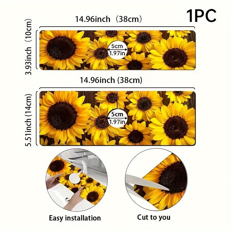 Tapete de fregadero de cocina de secado rápido con estampado de girasol - Poliéster duradero, diseño floral amarillo y negro, ideal para baño, oficina y decoración del hogar, tapete de baño | Tapete decorativo de fregadero | Tapete de poliéster