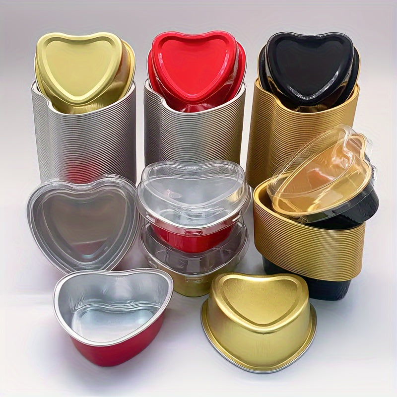 50 piezas de moldes para pasteles en forma de corazón con tapa, resistentes al calor, para San Valentín, bodas, Día de la Madre, cumpleaños y Navidad