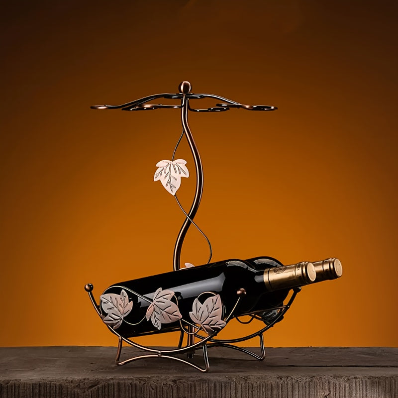 Soporte de vino independiente y portavasos para dos botellas de vino tinto y seis copas, estilo europeo con diseño de flor de cerezo - una hermosa decoración para el gabinete del vino