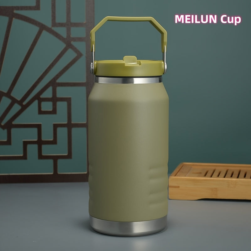 1pieza 1200ml / 40oz Gran Capacidad Taza de Viaje de Acero Inoxidable con Doble Capa de Aislamiento al Vacío con Asa y Caña, Duradera y Reutilizable, Ideal para Café con Hielo y Aventuras al Aire Libre, Taza de Viaje para Café