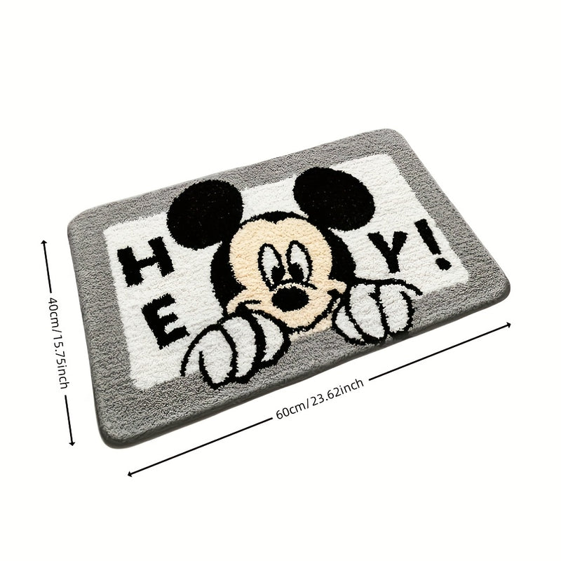 Tapete de Bienvenida de Disney Mickey Mouse - Absorbente, Secado Rápido, Antideslizante Lavable para Interiores con Fibra Súper Fina, Diseño Gris y Blanco para Decoración del Hogar | Diseño Divertido | Poliéster Tejido a Máquina, Tapete de Área Lavable,