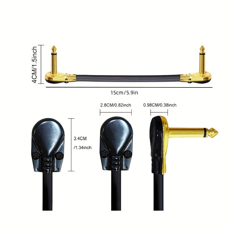 6pcs Cables de Parche de Guitarra de Alta Calidad con Cabeza Plana, 15cm & 30cm - Macho a Macho, Negros con Conectores Dorados, Ideales para Pedales de Efectos de Guitarra Eléctrica - Duraderos y Flexibles para Músicos, Accesorios de Guitarra
