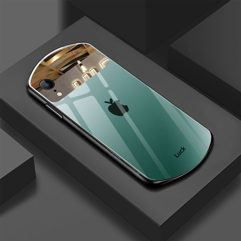 Estuche para teléfono de pareja con espejo ovalado y diseño engradado, compatible con Apple iPhone/16promax/16/15/14/12/11. Lujo ligero, moderno, resistente y visualmente atractivo: el regalo perfecto