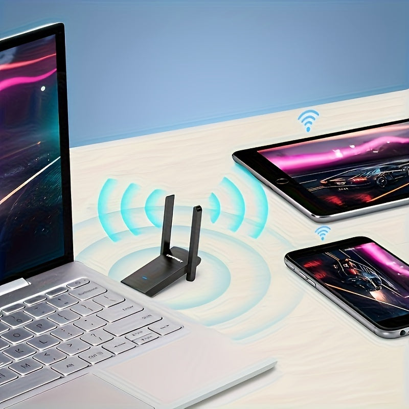 Adaptador WiFi USB de Doble Banda 1300Mbps 2.4G/5.8GHz, Tarjeta de Red Inalámbrica con Soporte 802.11AX para Portátiles/Computadoras de Escritorio/Dispositivos de Internet, Actualización de Wifi para Portátiles | Tarjeta Wifi Moderna | Conexión Estable