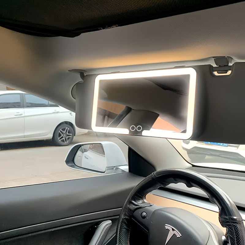 Espejo de maquillaje para coche con luz LED, con botón táctil, 3 modos de iluminación, con luz de relleno, adecuado para coches, camiones, SUVs, maquillaje de toque en cualquier momento, en cualquier lugar, mantenerse hermoso.