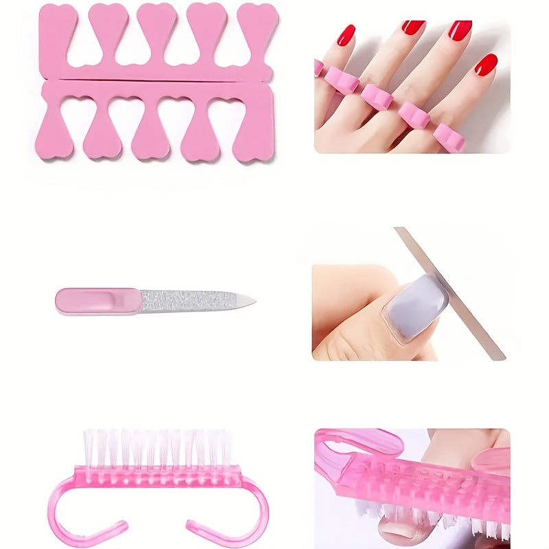 Kit de Cuidado de Uñas 15 Piezas: Lámpara LED, Quitaesmalte, Brocas para Taladro, Pegamento Extensor, Empujador de Cutículas de Silicona, Separador de Dedos y Bloque Pulidor