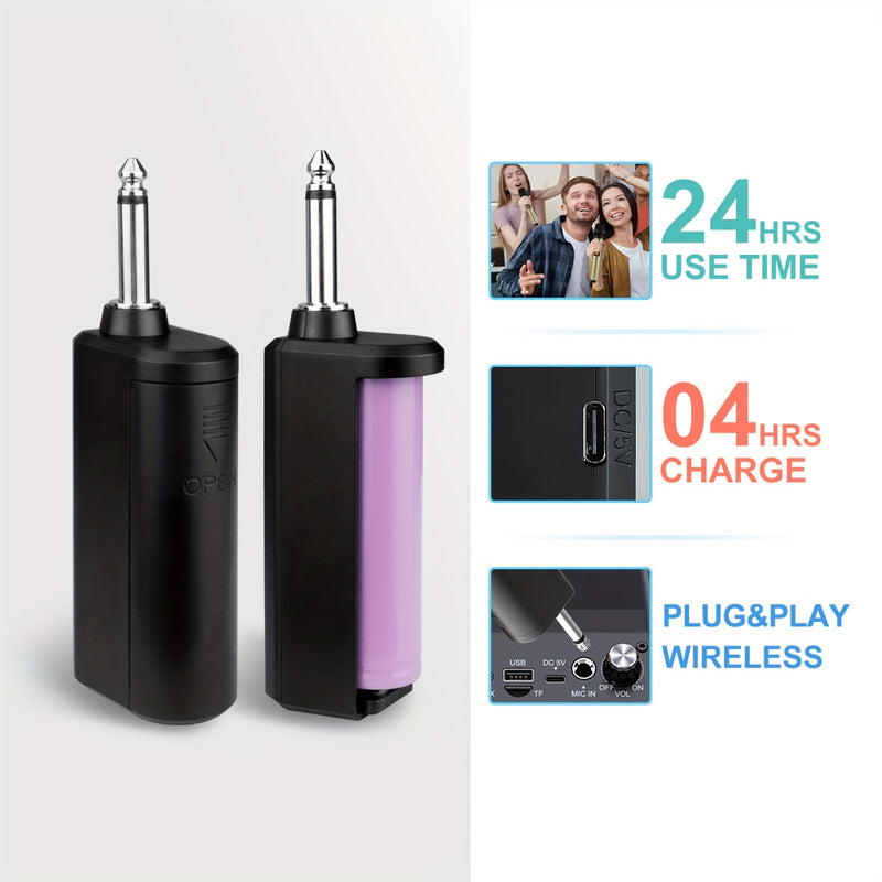Micrófono sin varillas Recargable, Sistema de Micrófonos Portátiles Dinámicos con Botón de Silencio de Eco para Canto en Karaoke y Fiestas de Iglesia, Salida de 1/4'',