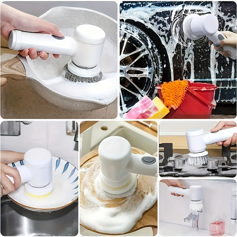Juego de 8 Cepillos Eléctricos para Limpieza – 5 Modos, Fregador Giratorio con 5 Cabezales Reemplazables, Limpiador Inalámbrico Manual para Baño, Cocina, Azulejos y Más, Regalo de Navidad
