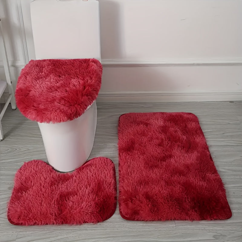 Juego de 3 Alfombras Tie-Dye con Cubierta para Tapa de Inodoro, Decoración para Baño y Cocina, Suave y Cómoda, Regalo Navideño, Adorno Hogareño de Invierno