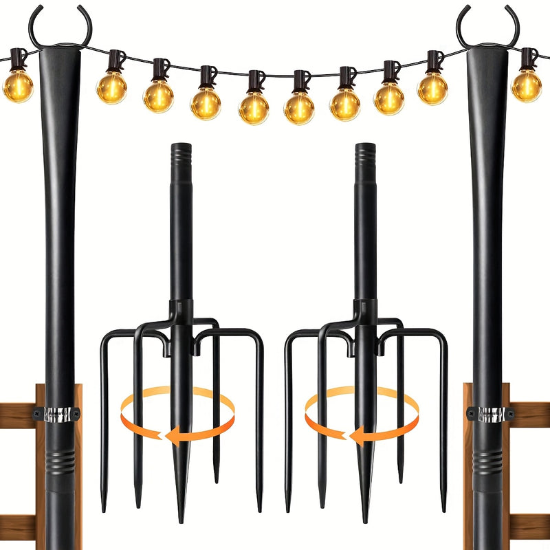 6/4/2 piezas de 3,05 metros de postes de luz de jardín de metal negro con múltiples ganchos - Fijo de luz colgante para exteriores para patio, decoración de Navidad y bodas, no necesita electricidad, luces de cuerda para decoraciones al aire libre, ilumi
