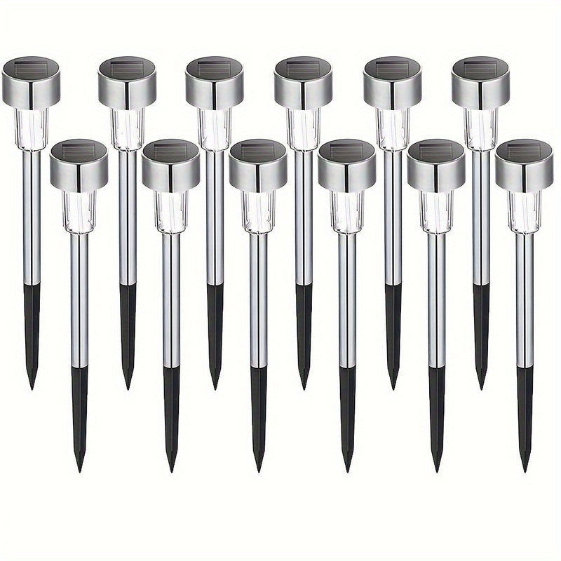 Juego de 10/12 luces LED solares para jardín, acero inoxidable, resistentes, ideales para patios, senderos y áreas exteriores