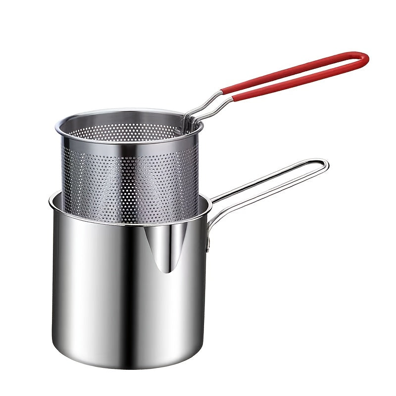 2 Piezas de Ollas para Freír en Acero Inoxidable con Rejilla Integrada - Cesta para Freír, Diseño Compacto Ahorrador de Espacio, Sistema de Drenaje Fácil de Limpiar para Cocina Hogareña o Comercial - Ideal para Papas Fritas, Pollo y Pescado - Construcció