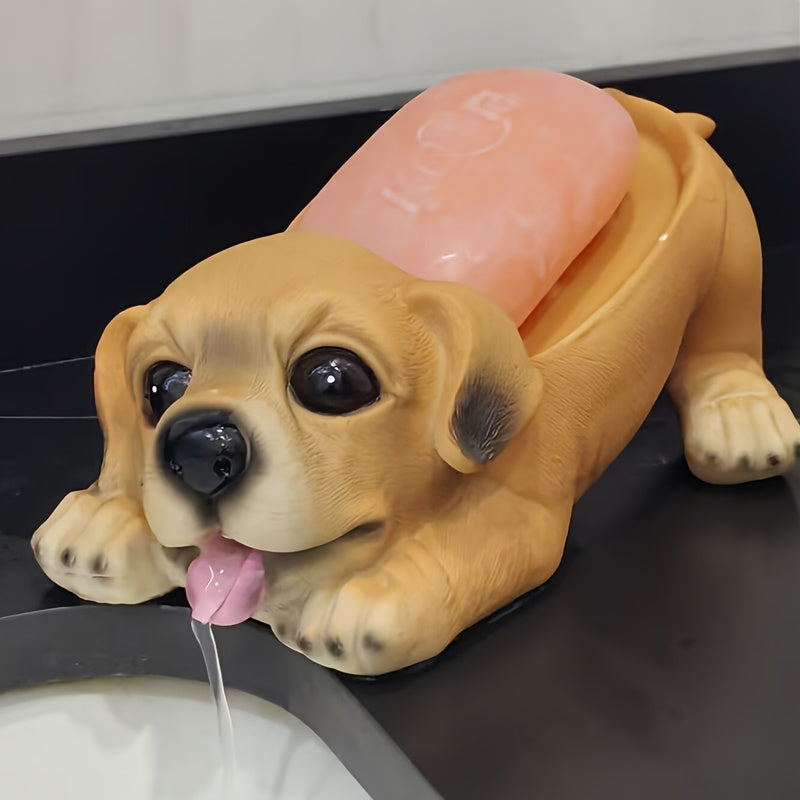 1pc Porta Jabón Adorable de Cachorro - Diseño Ovalado con Drenaje en Resina, Secado Rápido para Baño y Ducha, Decoración Moderna y Divertida para el Hogar, Artículo Duradero