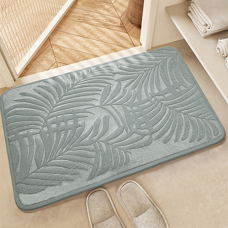 Tapete de entrada con relieve de hojas tropicales, antideslizante, absorbente para baño, lavable a máquina, rectangular de poliéster con respaldo de PVC, para cocina, decoración navideña, Halloween, Pascua, Hanukkah