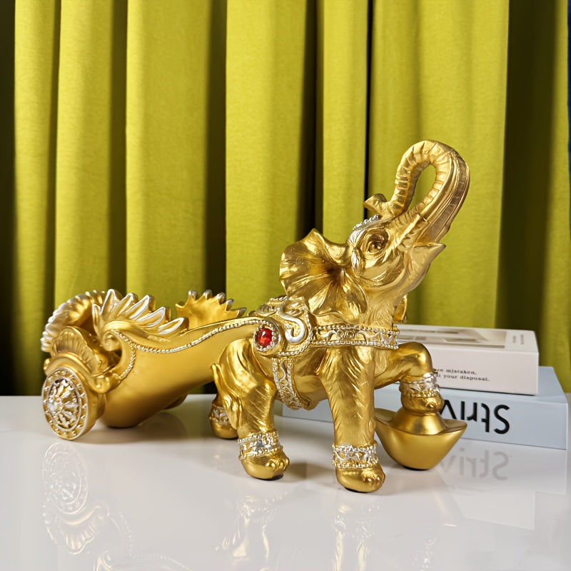 Rack de Vino de Elefante Pintado a Mano con Resina y Detalles en Cristal - Decoración de Lujo Dorada y Roja para Sala de Estar, Mesa de Comedor, Bar - Regalo Único de Inauguración de Casa, Decoración de Elefantes